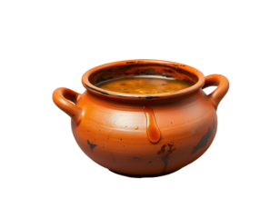 Rustic Ceramic Soup Pot with Delicious Broth