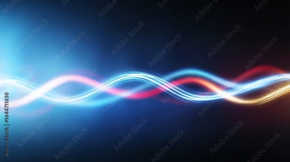 Poster luminous abstract wave of ethereal light flowing gracefully against a stark black background creatin