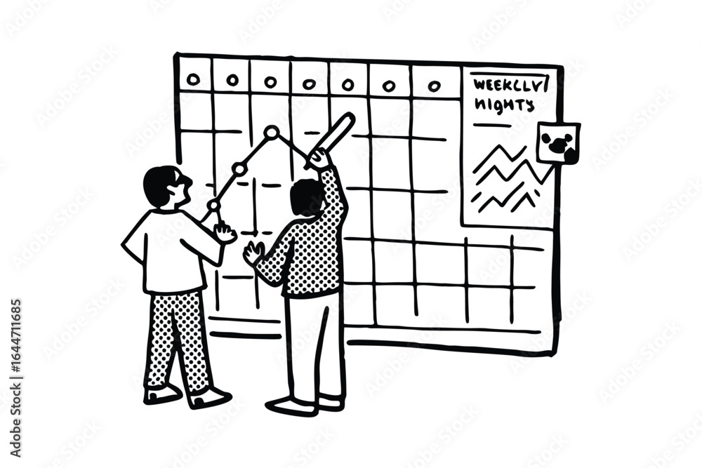 Aufkleber team members and tasks organized on a digital board with data analysis