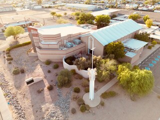 Aerial view of Velda Rose United Methodist Church in Mesa, Arizona before closing