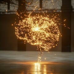 digital neurons lighting up in brain shape