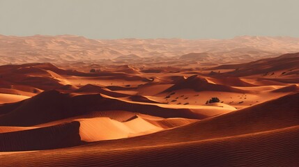 Expansive desert landscape with rolling dunes.