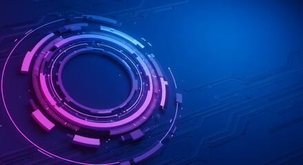 Blue technology background with abstract digital tech circle and copy space — futuristic and modern design