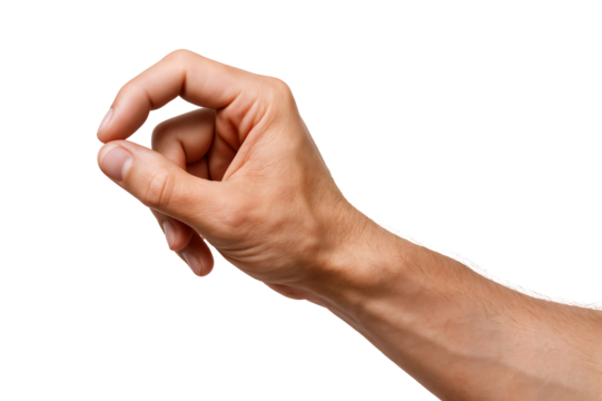 Male hand showcasing a gesture symbolizing a small amount or pinch.