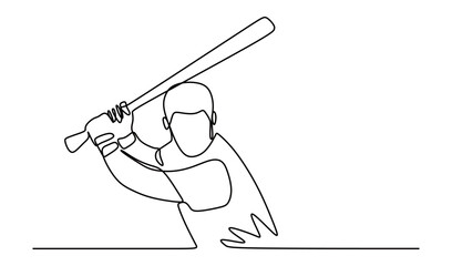 continuous line art of a man playing baseball. this icon is isolated with a transparent background