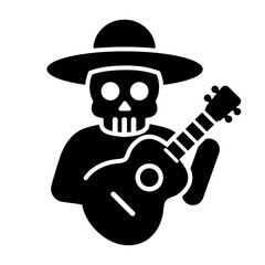 Skeleton guitar player icon for Dia de los Muertos festival celebration
