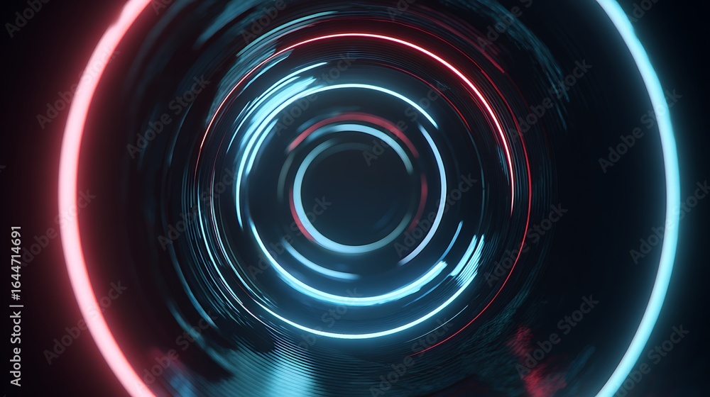 Poster abstract neon tunnel with circular shape, a futuristic and glowing space with technological effect a