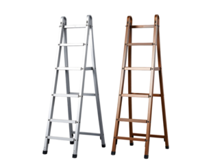 Two Ladders Metal and Wooden Isolated on Transparent Background