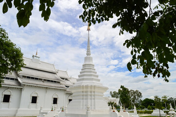 White Pagoda and White Church, Lanna Architecture, Symbols of Buddhism, South East Asia at Wat Thip Apsara Morin (Wat Noi Wang Sakae), Chiang Mai, Northern Thailand