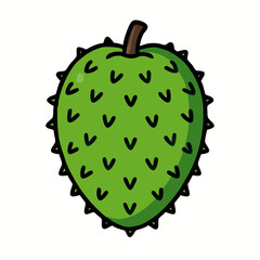 Vibrant cartoon durian fruit with spiky exterior and green skin on white background