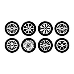 Black car wheels with various spoke designs tires rims