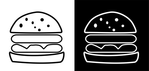 Dual Style Hamburger Illustration: Black and White Design icon vector-based 