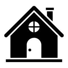 Black house icon with chimney and window home building