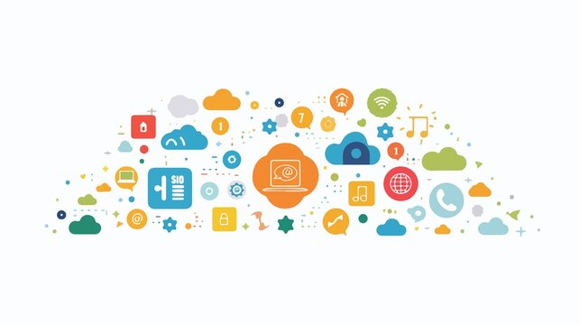 Colorful vibrant social media connection icons promoting online communication and global networking services - Powered by Adobe