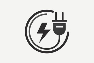 Obraz premium Electrical Plug with Lightning Bolt in a Black Circle Icon Illustration