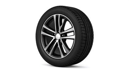Obraz premium Sleek automotive wheel and tire design isolated, radial pattern, modern look