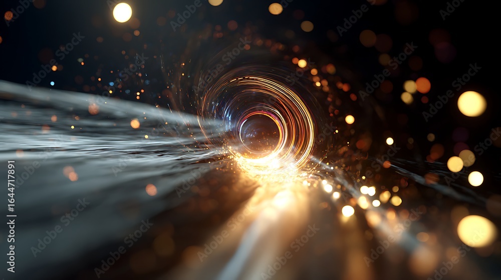 Poster abstract space tunnel with glowing lights and cosmic dust, creating a sense of speed and travel thro