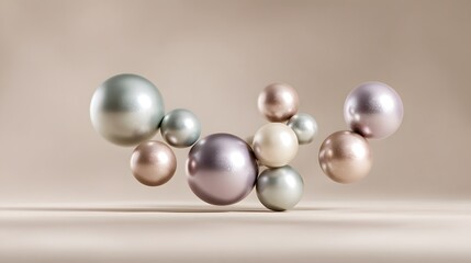 Multiple glossy spheres in pastel shades against a neutral backdrop.