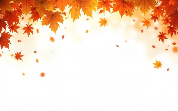 Autumn seasonal background with long horizontal border made of falling autumn golden, red and orange colored leaves isolated on transparent background. Hello autumn png illustration. High quality - Powered by Adobe
