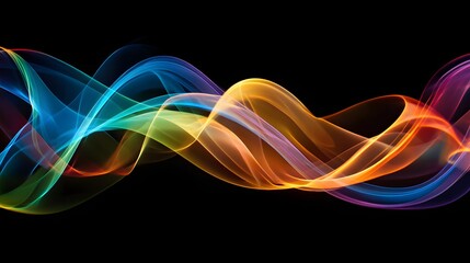 Fototapeta premium Abstract design of colorful, flowing waves against a black background.