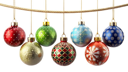 Christmas Ornaments Hanging on Rope Isolated on Transparent Background PNG