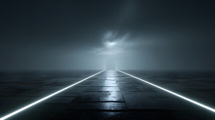 Fototapeta premium Foggy path illuminated by a glowing line.