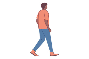 Naklejka premium Flat Illustration of a Black Man Walking with Blue Pants and Peach Shirt