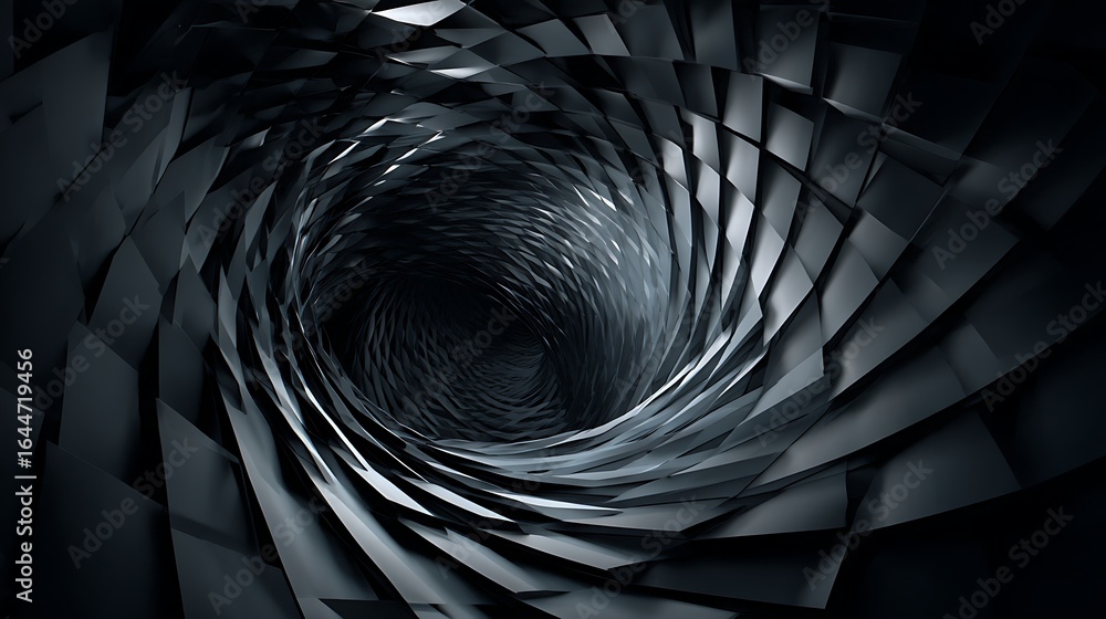 Poster abstract dark tunnel with geometric shapes creating a futuristic and modern design, ideal for backgr