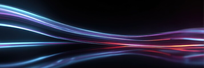 Abstract, flowing, vibrant light trails against a dark background