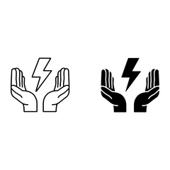 Obraz premium Hands protecting lightning bolt protection energy