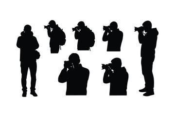 Silhouettes of photographers holding cameras and taking pictures photography person