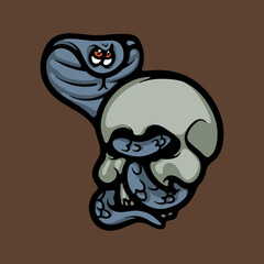 Skull with cobra cartoon vector illustration