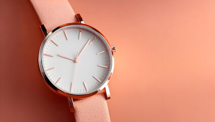 A stylish wristwatch with a minimalistic design, featuring a soft pink strap and a sleek white face, perfect for fashion enthusiasts or daily wear.