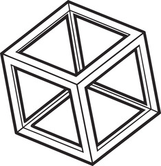 Geometric wireframe cube with black lines on white background shape