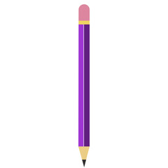 Flat vector illustration of violet purple pencil with pink eraser and sharpened tip, simple stationery design for school, office, and creative themes.