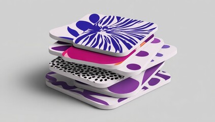 Stacked square coasters, various abstract patterns