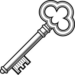 Vintage ornate key with clover shaped bow and intricate bit antique key vintage key