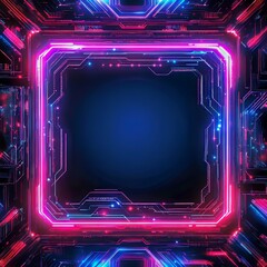 Obraz premium cybernetic digital rain and neon circuit patterns framed by an angular futuristic border hightech and electrifying