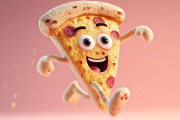 A playful, cartoon-style pizza character with a cheerful expression, embodying fun and deliciousness, perfect for food-related designs and promotions.