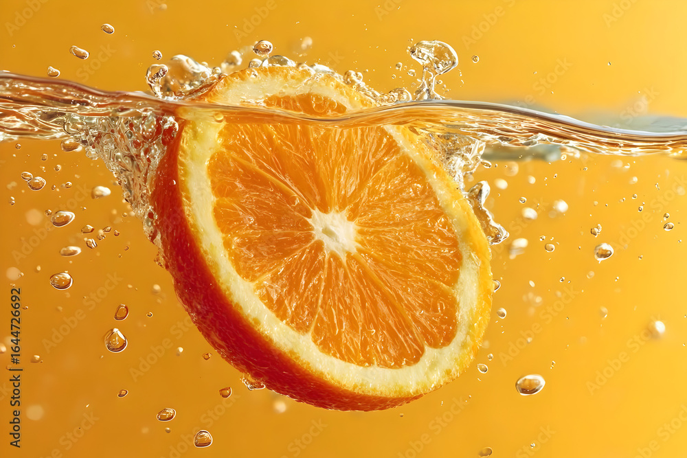 Aufkleber a slice of fresh orange submerged in sparkling water, creating a refreshing and vibrant scene. perfe
