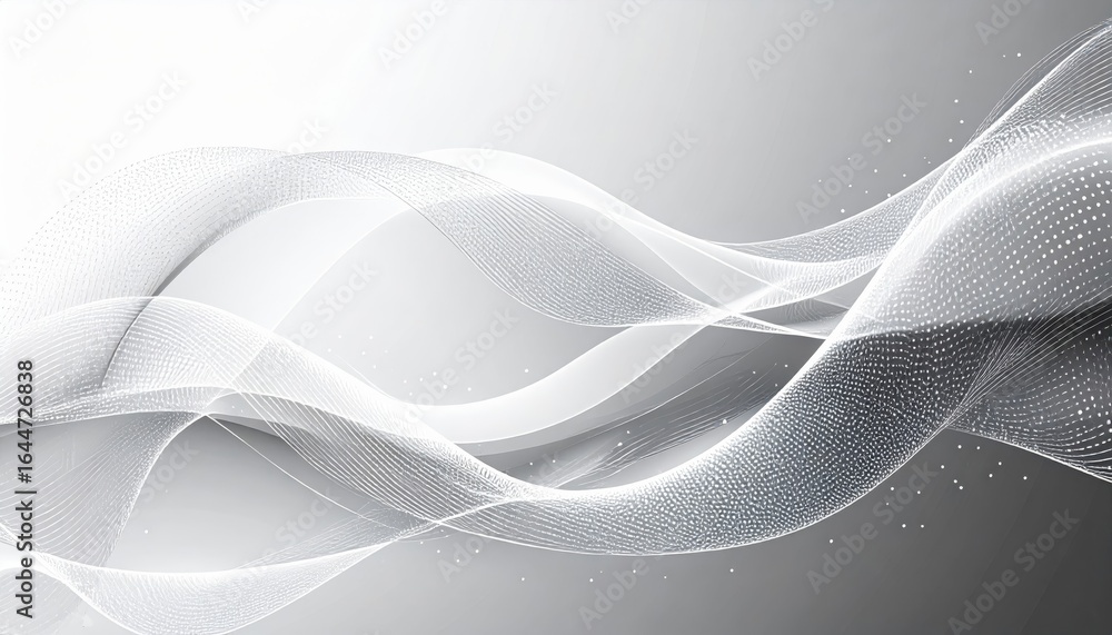 Poster abstract futuristic background with soft, flowing white and blue lines forming a smooth wave pattern