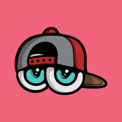 Eyes wearing backward hat cartoon vector illustration