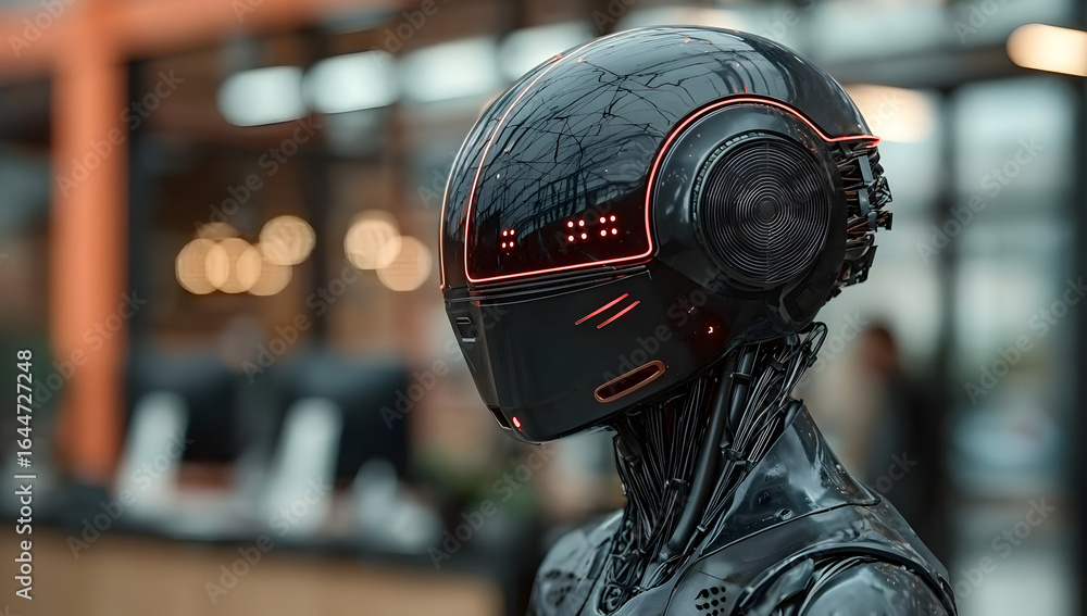 Poster a futuristic robot with sleek design and glowing elements, showcasing advanced technology in a moder