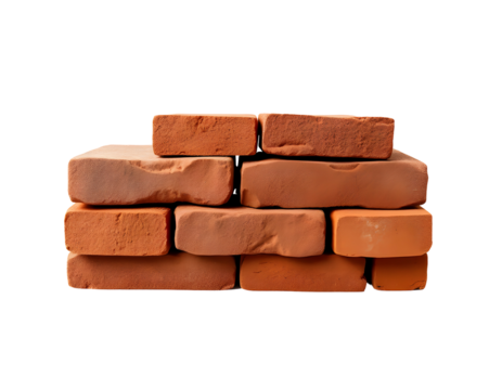 Stacked Red Bricks Construction Material on Transparent Background