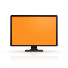 Flat-screen monitor, black frame, orange screen, reflective base