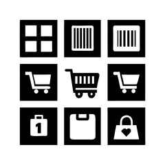 Bold Solid Hollow Geometric E-commerce and Shopping Icons – 3x3 Vector Set