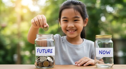 Asian child saving money for future success and financial planning