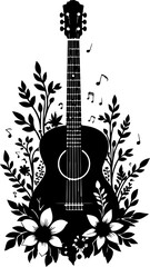 "Floral Acoustic Guitar Silhouette Art Vector  graphics