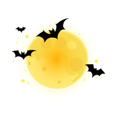 halloween moon with bats  silhouette isolated on transparent background