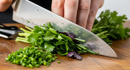 Chopping Fresh Herbs: Culinary Preparation Close-Up